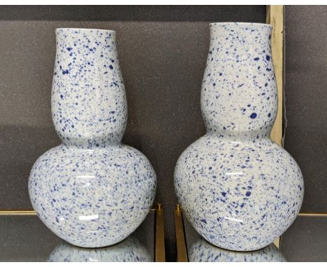PAOLO MOSCHINO DOUBLE GOURD VASES, a pair, with light blue splatter design, 37cm H. (2) 