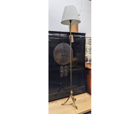 FLOOR LAMP, 177cm H, 1950's Italian style, leathered detail with shade. 