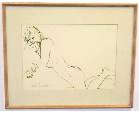 Toni Hayden, signed mixed media, Reclining Nude, 28 x 40cms 
