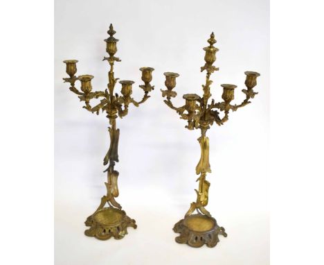 Large pair of gilt brass candelabra in a rococo style, 70cms high  
