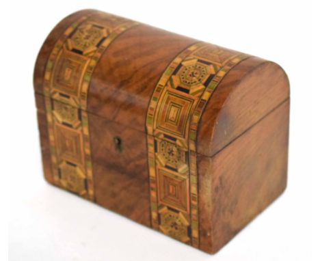 Wooden tea caddy with marquetry inlay and two compartments 