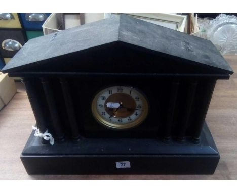 PILLARED BLACK SLATE MARBLE MANTLE CLOCK A/F