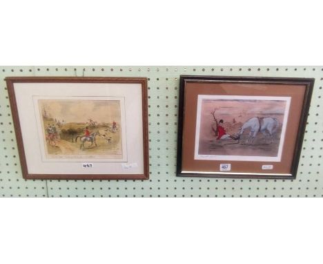 FRAMED HUNTING PRINT SIGNED BY ARTIST PLUS 1 OTHER