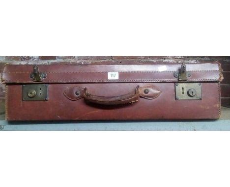 BROWN VINTAGE LEATHER TYPE SUITCASE WITH CONTENTS,COAT HANGERS, BAGS ETC