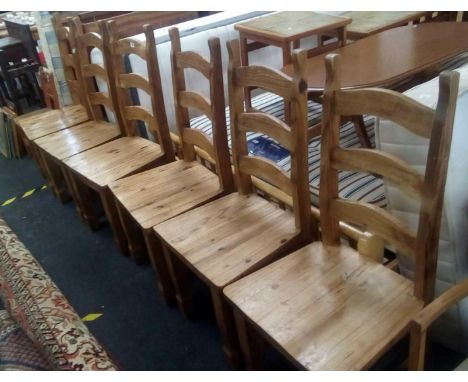 SET OF SIX MEXICAN PINE LADDER BACK DINING CHAIRS