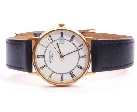 Gents first quarter of 21st century hallmarked 18ct gold cased Rotary wrist watch having blued steel hands and sweep second h