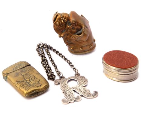 Mixed Lot: Victorian decanter label, engraved "R", chased and engraved detail, Birmingham 1858, maker's mark for Aston &amp; 