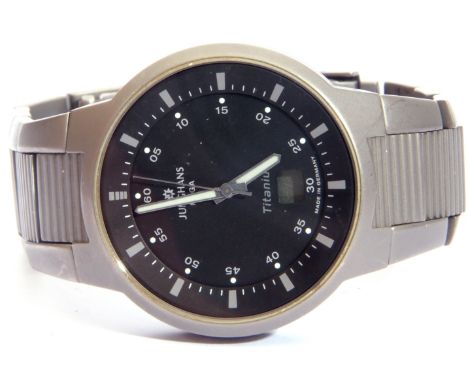 Gents first quarter of 21st century Jungans Mega MF multi-frequenz titanium cased wrist watch with grey hands to a black dial
