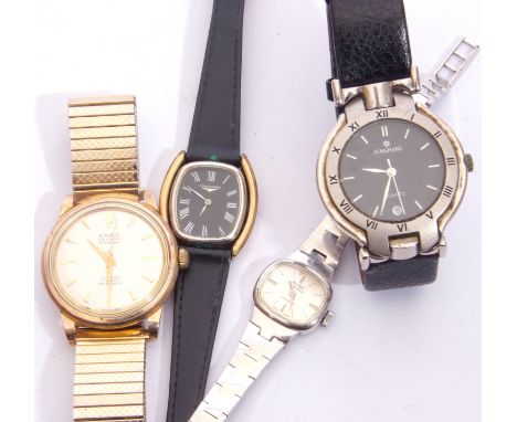 Mixed Lot: gents Emka gold plated wrist watch on gold plated flexible bracelet, further gents watch by Junghans and two ladie