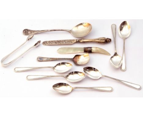 Mixed Lot:  set of six George V teaspoons, bright cut engraved detail, Birmingham 1931, maker William Suckling Ltd, a silver 