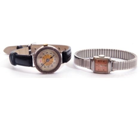 Mixed Lot: Ladies first quarter of 20th century hallmarked silver cased wrist watch with Swiss movement, having blued steel h