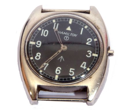 Third quarter of 20th century military issue stainless steel cased Hamilton wrist watch with steel hands to a black dial with