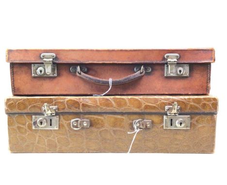 VINTAGE CROCODILE LEATHER CASE, ALONG WITH A SMALLER CASE  each of rectangular form largest 45cm wideQty: 2