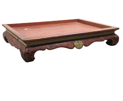CHINESE FLOOR STAND, AND OTHER CHINESE ITEMS  the stand of rectangular form on bracket feet, along with a Chinese wall displa