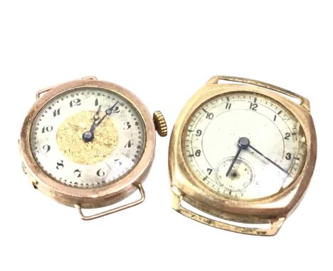 FOB WATCH, NINE CARAT GOLD the fob watch with Roman numerals and case marked for nine carat gold, along with two wrist watche