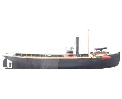 SCRATCHBUILT MODEL SHIP, raised on a fitted wood stand, in display casethe case 64cm wide Appears to be in good condition, no