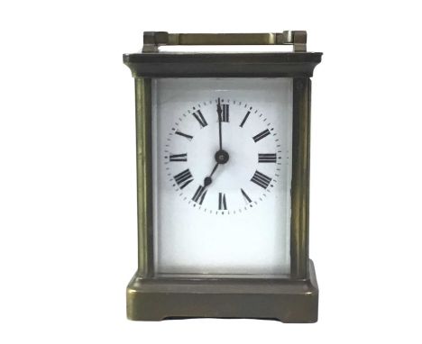 VICTORIAN BRASS CARRIAGE CLOCK, AND OTHER ITEMS  the clock with white enamel dial and Roman numeral hour markers, along with 