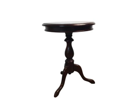 TWO CONTEMPORARY MAHOGANY CIRCULAR OCCASIONAL TABLES, one with turned support on tripod base66cm x 50cmQty: 2