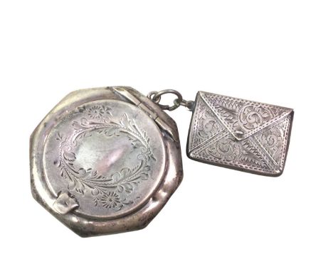 GROUP OF SILVER, comprising an enamelled powder compact inscribed Ralph Millbourn 1885-1921, a cigarette case and a stamp and