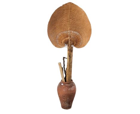 TERRACOTTA VASE, AND OTHER ITEMS  the vase of tapered form, along with a hand fan and other itemsvase 45cm high