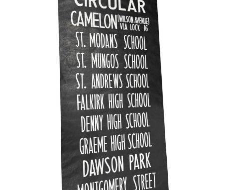 VINTAGE TRAM DESTINATION BOARD, ALONG WITH A STREET MAP OF GLASGOW  with place names including Kilsyth, Falkirk, Glasgow, Bo'