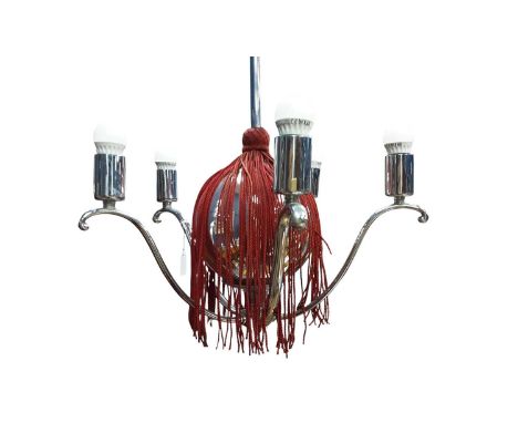 ART DECO STYLE FIVE BRANCH LIGHT FITTING, in chrome, with spherical shaped centre64cm long