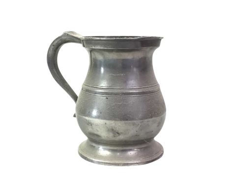 COLLECTION OF PEWTER WARE, including plates, tavern jugs, mug and graduated measures