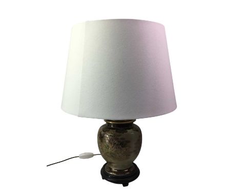 PAIR OF CERAMIC TABLE LAMPS, LATE 20TH CENTURY each in the form of ginger jars and decorated with birds and flowers, raised o