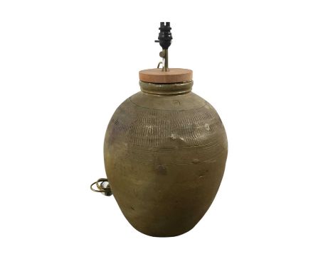 KOREAN POTTERY VASE LAMP, of bulbous form57cm high