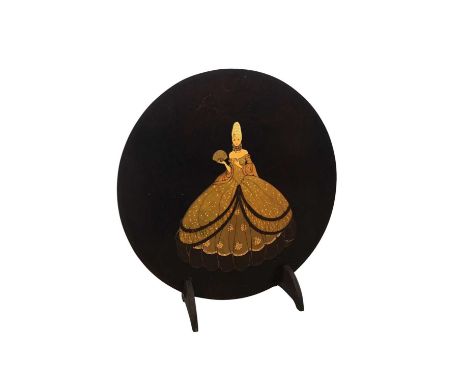 MARY CRUIKSHANK, FIRESCREEN circular screen applied with a cut out figure of a crinoline lady, on two feet60cm diameter