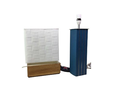 TWO MID CENTURY TABLE LAMPS, ALONG WITH A GILT WALL MIRROR the square lamp with shademirror 54cm x 42cm