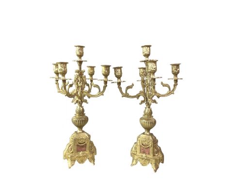 PAIR OF BRASS CANDELABRA, WITH OTHER BRASS AND COPPERWARE including candlesticks