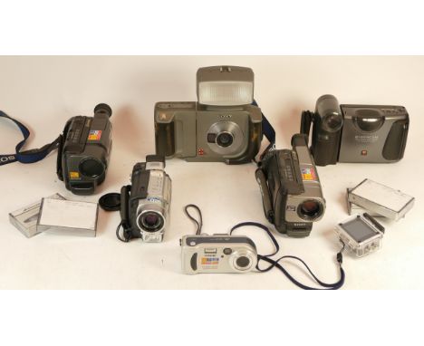 A collection of four video camcorders to include a Sony TRV48E and a Sony TRV15E, together with a Sony digital still camera D