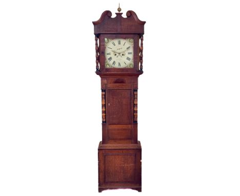 A Victorian inlaid mahogany longcase clock, square painted dial inscribed J.Griffiths Bethesda, with Roman numerals, subsidia