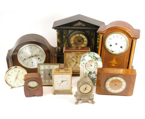 A collection of mid 20th century mantel clocks and barometers, having manual and quartz movements. (3) 