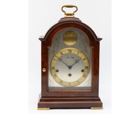 A modern mahogany bracket clock, the jewelled 8 day German movement striking on five gongs, Stamped Wuba Made In Germany 340-