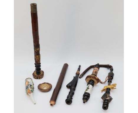 An early 20th century Imperial German Reservists Pipe, having porcelain pipe bowl with painted portrait to the centre within 
