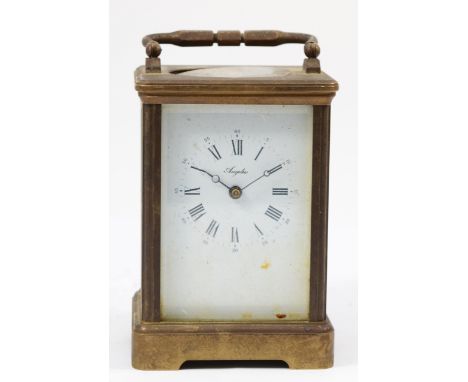 An Angelus striking brass carriage clock, 13cm high, no key. 
