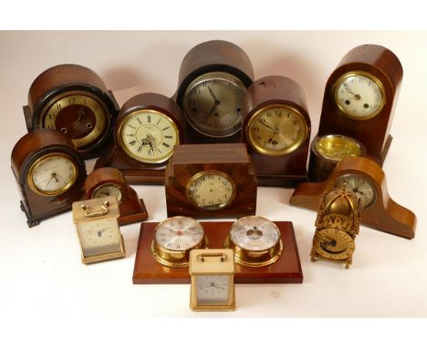 A collection of mid 20th century mantel clocks and barometers, having manual and quartz movements. (3) 