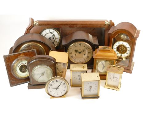 A collection of mid 20th century mantel clocks and wall clocks, having manual and quartz movements. (3) 