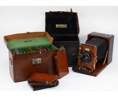 Gandolfi Makers London quarter plate mahogany and brass  field camera with "The Sanderson" lens holder, Schneider &amp; Co Kr