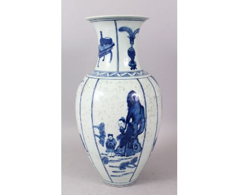 A KANGXI BLUE AND WHITE VASE, base drilled. 40cm high.