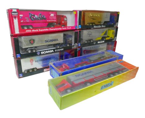 Eight Emek and similar model trucks, 1:25 and 1:32 scale models, all with original boxes, a/f. (8)Emek boxes damaged and all 