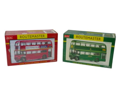 Two limited edition Sun Star 1:24 scale Routemaster bus models, comprising a '2901:RM8-VLT 8: The Original Routemaster', toge