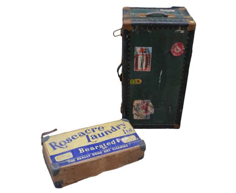 A vintage Roseacre laundry box, containing parts for a Puffin dinghy/life raft, including instructions. together with a vinta