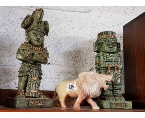 PAIR OF ORIENTAL FIGURES & LION FIGURE 