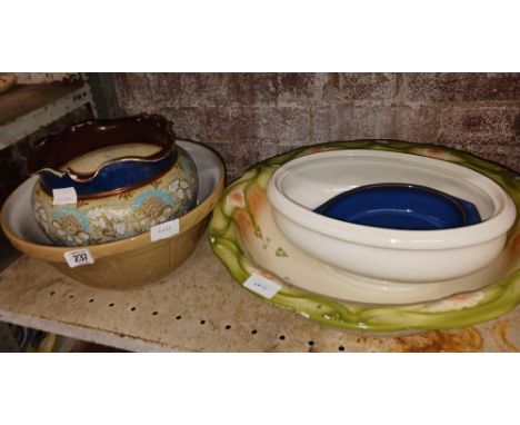 ROYAL DOULTON JARDINIERE, DAMAGED, DENBY DISH, MIXING BOWL, WASH BASIN ETC