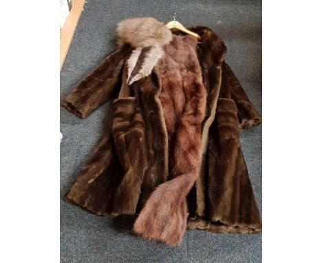 LADIES FAUX COAT SIZE UNKNOWN & A FOX FUR & SHAWL
