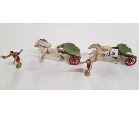 2 LEAD POSSIBLY BRITAIN'S ROMAN CHARIOTS & 2 ROMAN FIGURES