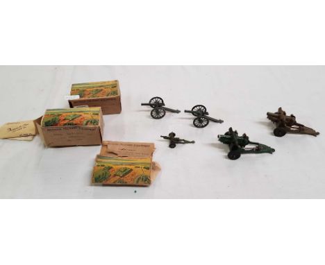 2 X 4.5 ARTILLERY HOWITZERS & 3 OTHER SMALL CANNONS WITH AMMUNITION & 3 A/F BOXES